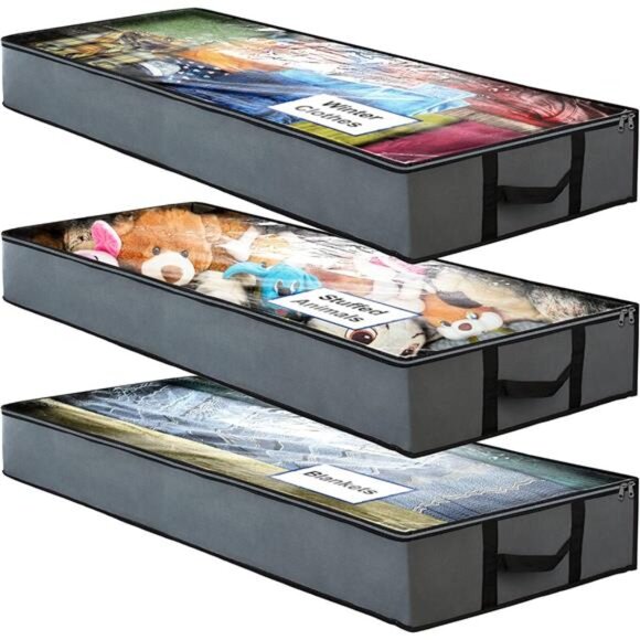 SmartCube Under Bed Storage Bags - 3 Pack Large 39" x 18" x 6" Gray Containers - Picture 1 of 7